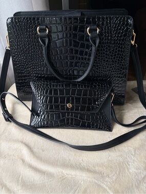 Dasein faux crocodile satchel with matching smaller bag